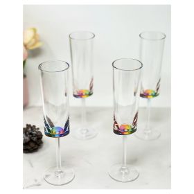 Designer Acrylic Oval Halo Rainbow Flutes Set of 4 (4oz), Premium Quality Unbreakable Stemmed Acrylic Flutes for All s