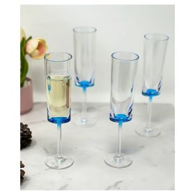 Designer Acrylic Oval Halo Blue Flutes Set of 4 (4oz), Premium Quality Unbreakable Stemmed Acrylic Flutes for All s