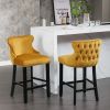 A&A Furniture,Contemporary Velvet Upholstered Wing-Back Barstools with Button Tufted Decoration and Wooden Legs, and Chrome Nailhead Trim, Leisure Sty