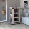 DEPOT E-SHOP Lansing Bar Cart with Glass Door, 2-Side Shelves and Casters, Light Gray