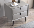 Modern Nightstand with 2 Drawers, Night Stand with PU Leather and Hardware Legs, End Table, Bedside Cabinet for Living Room/Bedroom (Light Gray)