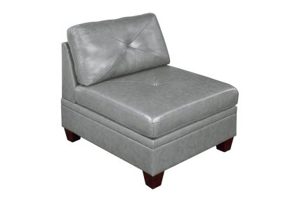 Contemporary Genuine Leather 1pc Armless Chair Grey Color Tufted Seat Living Room Furniture