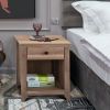 Farmhouse Nightstand, Bedside Table with Drawer and Shelf, Wood Storage Cabinet for Home Bedroom, USB Charging Station, Light Brown