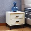 Modern Nightstand with 2 Drawers, Night Stand with PU Leather and Hardware Legs, End Table, Bedside Cabinet for Living Room/Bedroom (Blue-gray)