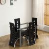 5 Pieces Dining Table Set for 4, Kitchen Room Tempered Glass Dining Table, 4 Chairs, Black, Table legs are silvery