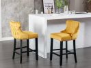 A&A Furniture,Contemporary Velvet Upholstered Wing-Back Barstools with Button Tufted Decoration and Wooden Legs, and Chrome Nailhead Trim, Leisure Sty