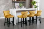 A&A Furniture,Contemporary Velvet Upholstered Wing-Back Barstools with Button Tufted Decoration and Wooden Legs, and Chrome Nailhead Trim, Leisure Sty