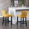 A&A Furniture,Contemporary Velvet Upholstered Wing-Back Barstools with Button Tufted Decoration and Wooden Legs, and Chrome Nailhead Trim, Leisure Sty