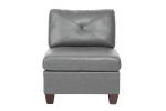 Contemporary Genuine Leather 1pc Armless Chair Grey Color Tufted Seat Living Room Furniture