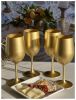 Designer Metallic Gold Color Acrylic Glasses Set of 4 (12oz), Premium Quality Unbreakable Stemmed Acrylic Glasses for All Purpose Red or White