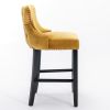 A&A Furniture,Contemporary Velvet Upholstered Wing-Back Barstools with Button Tufted Decoration and Wooden Legs, and Chrome Nailhead Trim, Leisure Sty