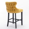 A&A Furniture,Contemporary Velvet Upholstered Wing-Back Barstools with Button Tufted Decoration and Wooden Legs, and Chrome Nailhead Trim, Leisure Sty