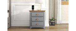 Wooden Nightstand with USB Charging Ports and Three Drawers,End Table for Bedroom,Gray+Natrual