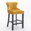 A&A Furniture,Contemporary Velvet Upholstered Wing-Back Barstools with Button Tufted Decoration and Wooden Legs, and Chrome Nailhead Trim, Leisure Sty