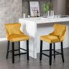 A&A Furniture,Contemporary Velvet Upholstered Wing-Back Barstools with Button Tufted Decoration and Wooden Legs, and Chrome Nailhead Trim, Leisure Sty