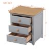 Wooden Nightstand with USB Charging Ports and Three Drawers,End Table for Bedroom,Gray+Natrual