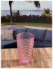 Designer Acrylic Diamond Cut Pink Drinking Glasses Hi Ball Set of 4 (19oz), Premium Quality Unbreakable Stemless Acrylic Drinking Glasses for All Purp