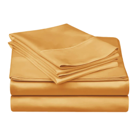 300 Thread Count Egyptian Cotton Solid Deep Pocket Sheet Set (Color: Gold, size: Queen)