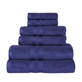 Ultra Soft Cotton Absorbent Solid Assorted 6 Piece Towel Set (Color: Navy blue, size: 6 Piece Towel Set)