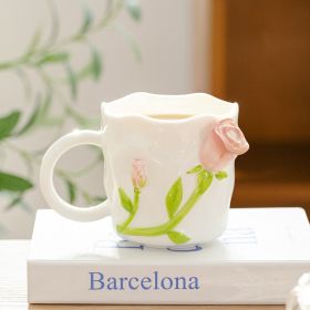 Design Three-dimensional Rose Relief Ceramic Water Cup Ins Ceramic Mug (Option: Pink-420ml)