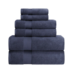 Zero-Twist Cotton Quick-Drying Absorbent Assorted 6 Piece Towel Set (Color: Midnight Blue, size: 6 Piece Towel Set)