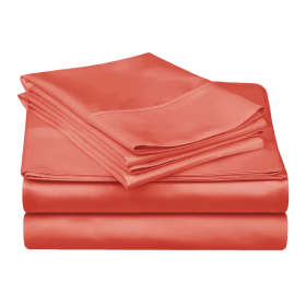 300 Thread Count Egyptian Cotton Solid Deep Pocket Sheet Set (Color: Coral, size: Twin)