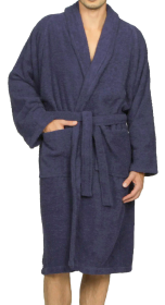 Cotton Ultra Soft Terry Adult Unisex Lightweight Luxury Bathrobe (Color: Navy blue, size: small)