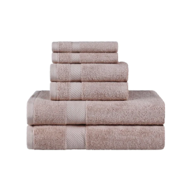 Egyptian Cotton Dobby Border Medium Weight 6 Piece Towel Set (Color: Fawn, size: 6 Piece Towel Set)