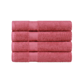 Egyptian Cotton Dobby Border Medium Weight 4 Piece Bath Towel Set (Color: Sandy Rose, size: 4 Piece Bath Towels)