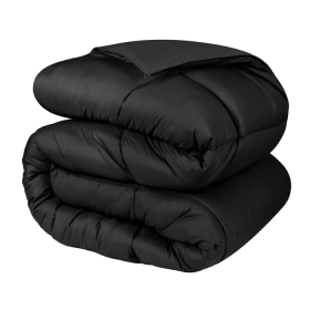 Brushed Microfiber Down Alternative Medium Weight Solid Comforter (Color: BLACK, size: California King)