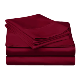 300 Thread Count Egyptian Cotton Solid Deep Pocket Sheet Set (Color: Burgundy, size: Full)