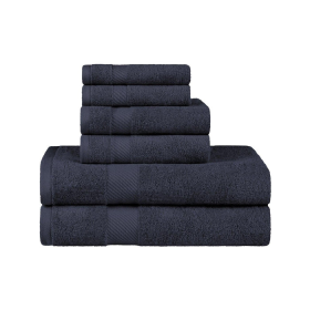 Egyptian Cotton Dobby Border Medium Weight 6 Piece Towel Set (Color: BLACK, size: 6 Piece Towel Set)