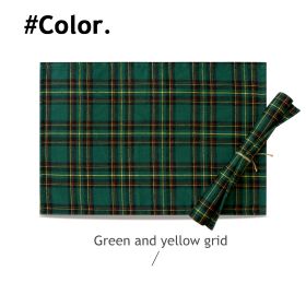 Christmas Series New Year Cloth Plaid Table Flag Insulation Pad (Option: Green yellow grid-40x300cm)