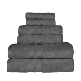 Ultra Soft Cotton Absorbent Solid Assorted 6 Piece Towel Set (Color: Charcoal, size: 6 Piece Towel Set)