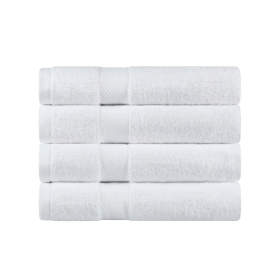 Egyptian Cotton Dobby Border Medium Weight 4 Piece Bath Towel Set (Color: White, size: 4 Piece Bath Towels)