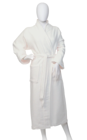 Waffle Weave Plush Egyptian Cotton Terry Bathrobe (Color: Cream, size: small)