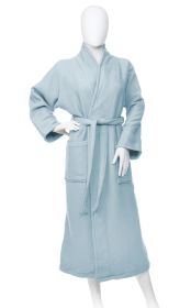 Waffle Weave Plush Egyptian Cotton Terry Bathrobe (Color: Aqua, size: small)