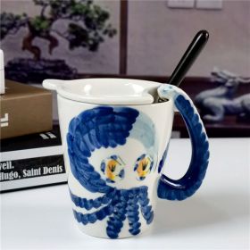 Cute Cartoon Animal Ceramic Cup Set (Option: Octopus Cap Plus Spoon-301to400ml)