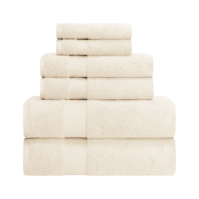 Zero-Twist Cotton Quick-Drying Absorbent Assorted 6 Piece Towel Set (Color: Ivory, size: 6 Piece Towel Set)