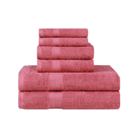 Egyptian Cotton Dobby Border Medium Weight 6 Piece Towel Set (Color: Sandy Rose, size: 6 Piece Towel Set)