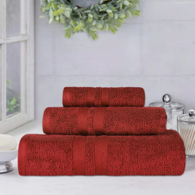 Ultra Soft Cotton Absorbent Solid Assorted 3 Piece Towel Set (Color: Maroon, size: 3 Piece Towel Set)