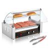 VEVOR Hot Dog Roller, 11 Rollers 30 Hot Dogs Capacity, 1650W Stainless Sausage Grill Cooker Machine with Dual Temp Control Glass Hood Acrylic Cover Bu