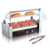 VEVOR Hot Dog Roller, 11 Rollers 30 Hot Dogs Capacity, 1650W Stainless Sausage Grill Cooker Machine with Dual Temp Control Glass Hood Acrylic Cover Bu