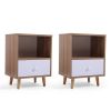 Set of 2 Mid Century Bedside Table, Nightstand with Drawer and Shelf Storage, Side Accent Table for Living Room Bedroom