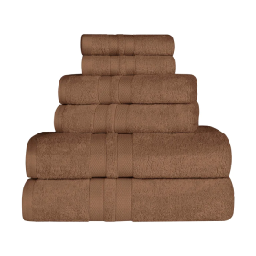 Ultra Soft Cotton Absorbent Solid Assorted 6 Piece Towel Set (Color: Chocolate, size: 6 Piece Towel Set)