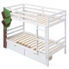 Twin-Over-Twin Bunk Bed with a Tree Decor and Two Storage Drawers