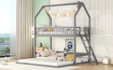 Twin Over Twin-Twin House Bunk Bed with Extending Trundle and Ladder