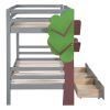 Twin-Over-Twin Bunk Bed with a Tree Decor and Two Storage Drawers