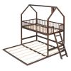 Twin Over Twin-Twin House Bunk Bed with Extending Trundle and Ladder