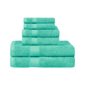 Egyptian Cotton Dobby Border Medium Weight 6 Piece Towel Set (Color: Sea Green, size: 6 Piece Towel Set)